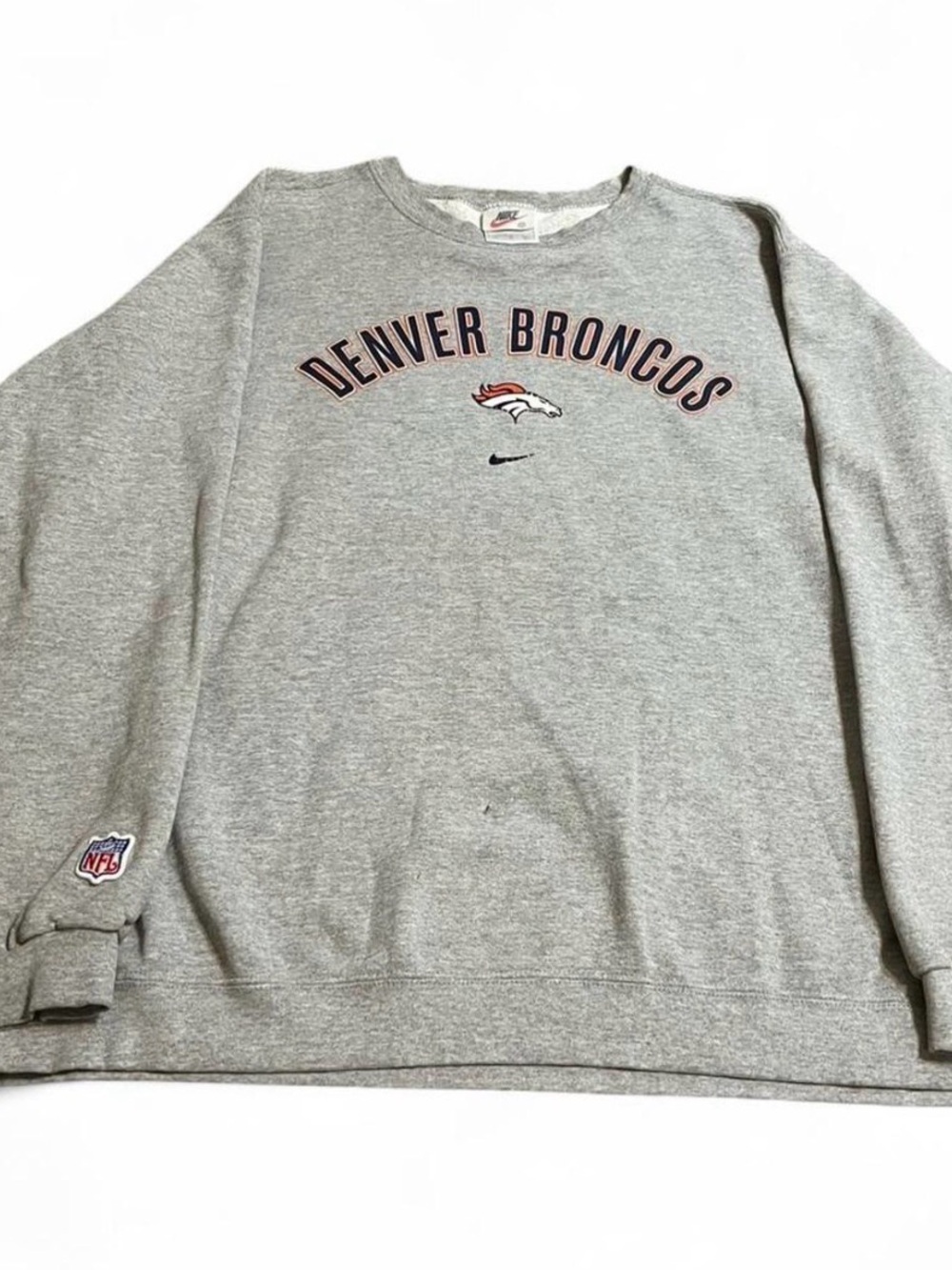 Men’s Vintage Nike 90s Denver Broncos Gray Sweatshirt Center Swoosh Size XXL